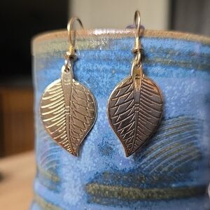 Laurel Burch Vintage Gold Leaf Dangling Earrings